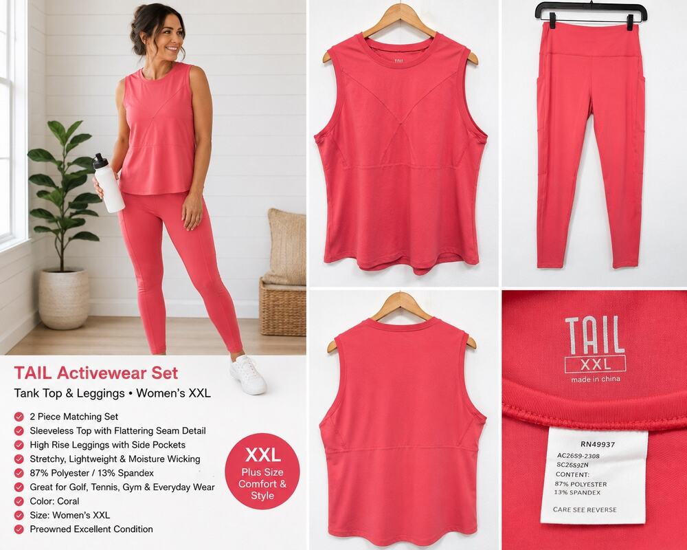 Tail Activewear XXL Coral 2 Piece Tank Top Leggings Set Plus Size Workout Golf
